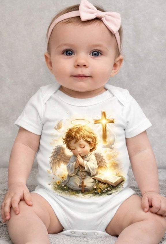 Praying Angel Christian Baby Onesie – Faith Inspired Infant Bodysuit