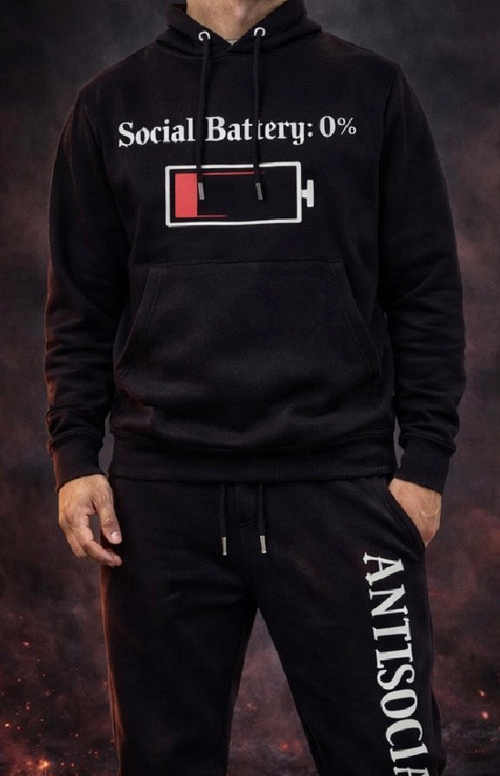 Social Battery 0% Antisocial Hoodie & Jogger Set – Streetwear Tracksuit