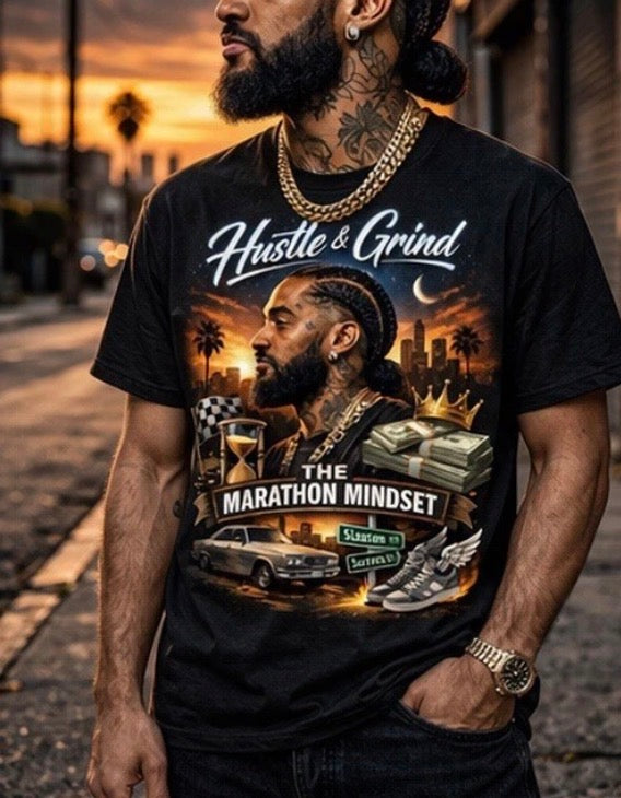 Hustle & Grind Marathon Mindset T-Shirt – Urban Streetwear Tee, Success Motivation Graphic Shirt