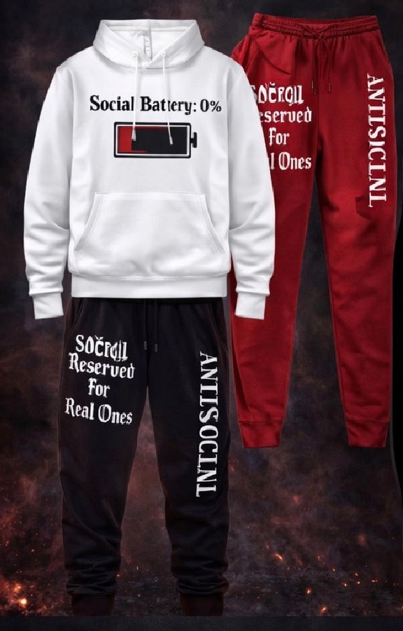 Social Battery 0% Antisocial Hoodie & Jogger Set – Streetwear Tracksuit