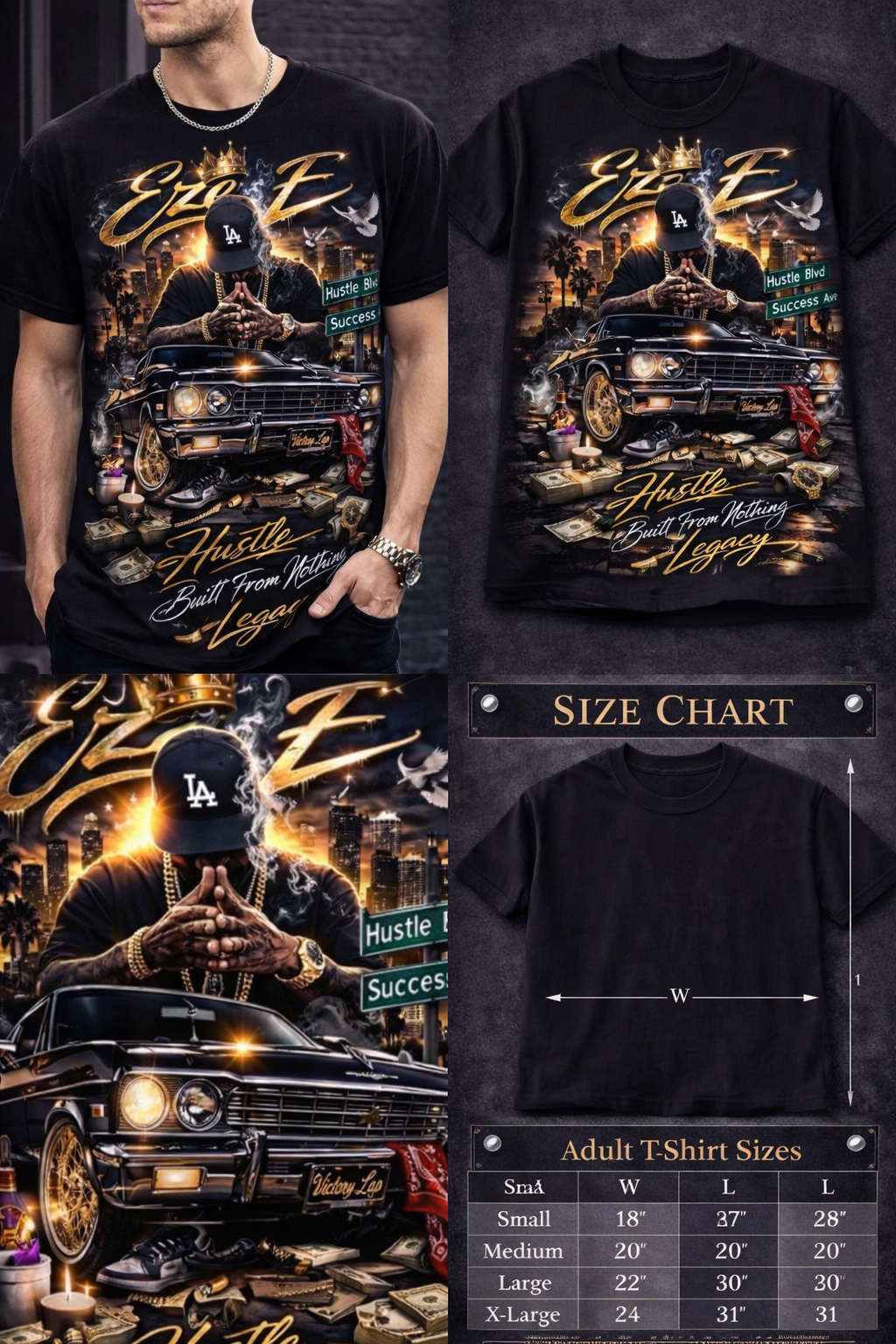 EZE Hustle Built From Nothing Legacy T-Shirt – Urban Streetwear Tee, Luxury Grind Graphic Shirt