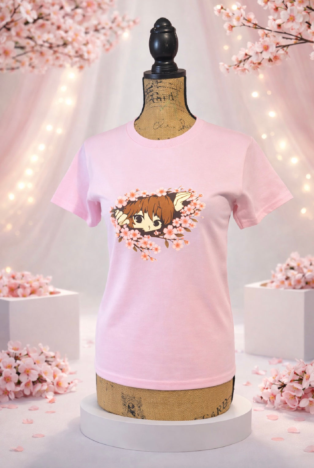 🌸 Blossom Peek Anime Tee – Soft Pink Kawaii Shirt 🌸