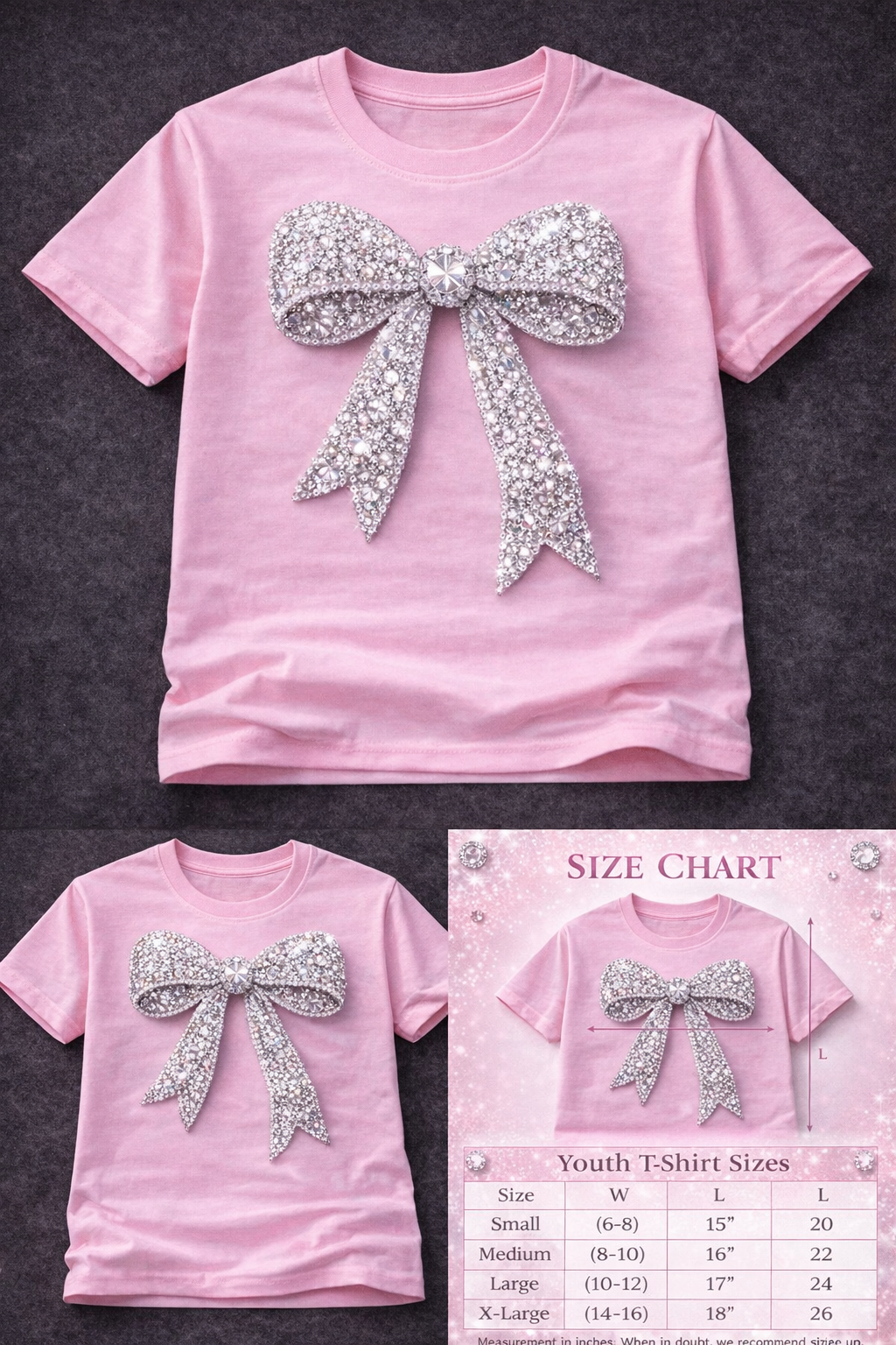 Girls Pink Bow Diamond T-Shirt | “I’m The Present” Cute Rhinestone Bow Tee | Sparkly Girls Shirt