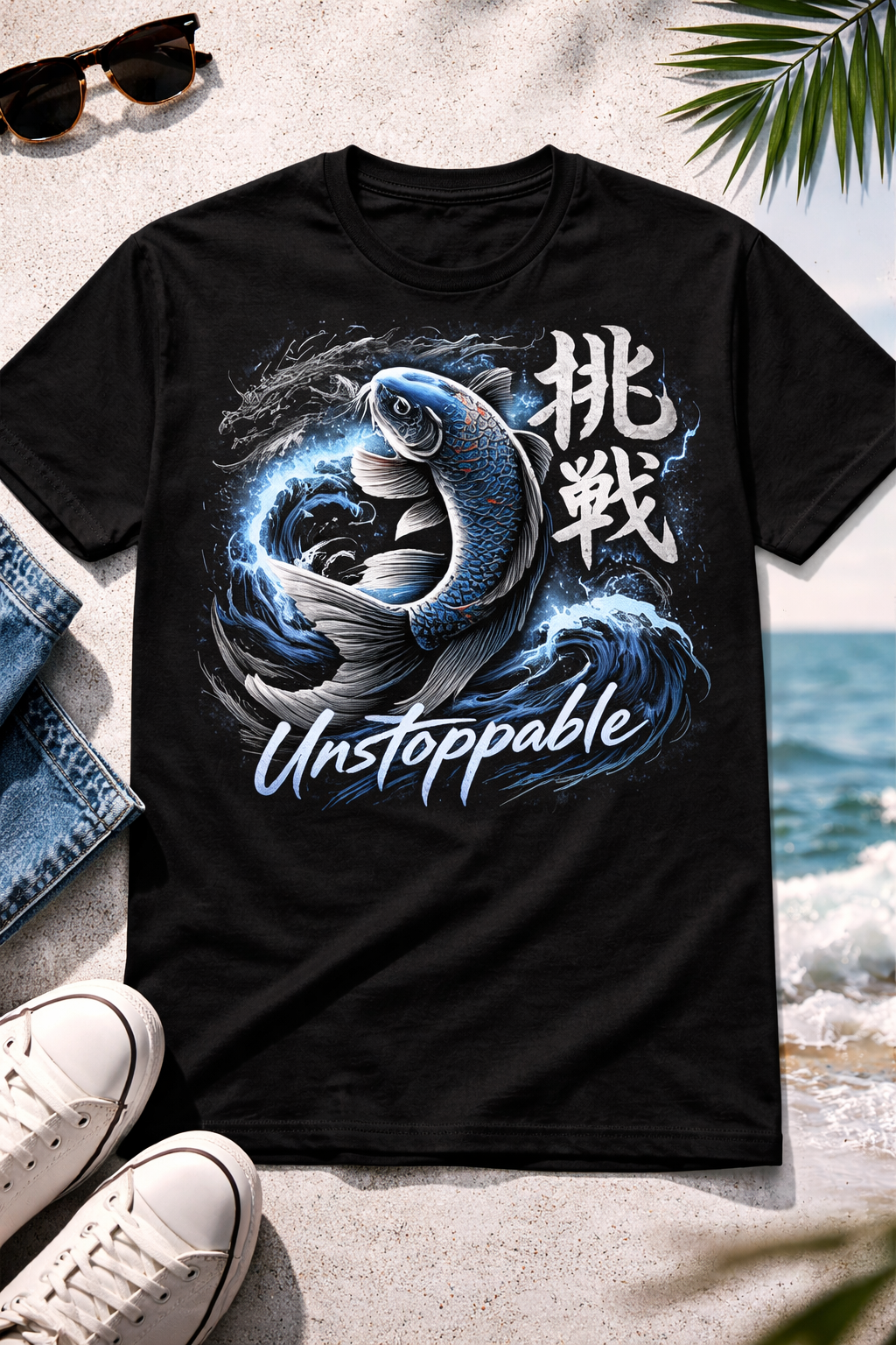 Unstoppable Koi Fish Graphic T-Shirt – Japanese Wave Design Streetwear Tee (Men & Women)