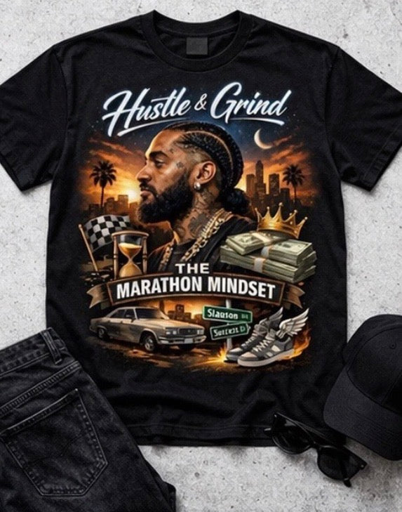 Hustle & Grind Marathon Mindset T-Shirt – Urban Streetwear Tee, Success Motivation Graphic Shirt