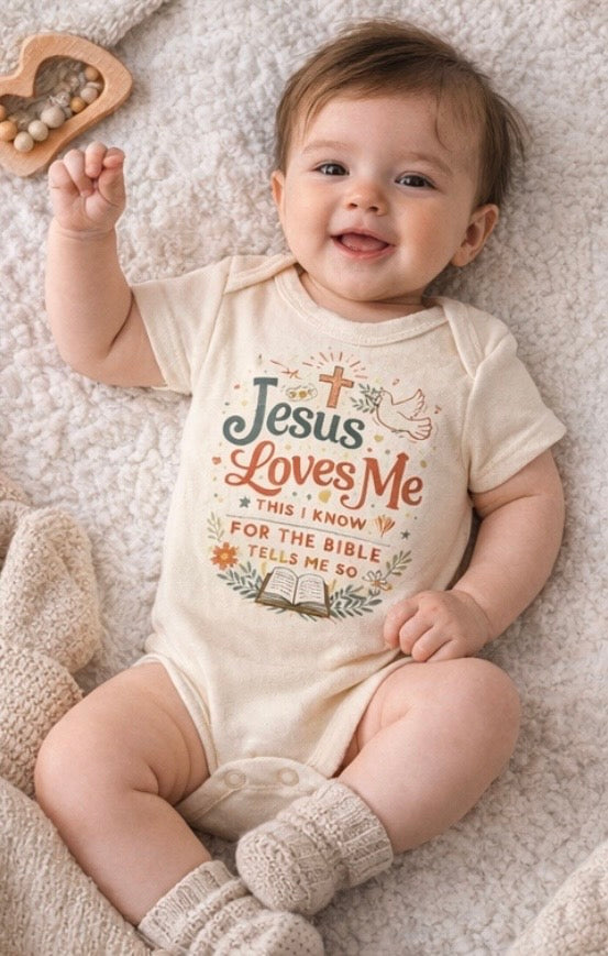 Jesus Loves Me Baby Onesie – Christian Infant Bodysuit