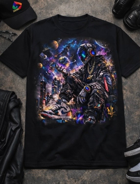 Futuristic Galaxy Robot Streetwear Graphic T-Shirt | Cyberpunk Space Urban Fashion Tee