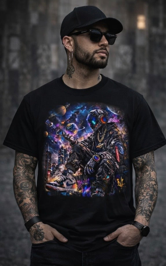 Futuristic Galaxy Robot Streetwear Graphic T-Shirt | Cyberpunk Space Urban Fashion Tee