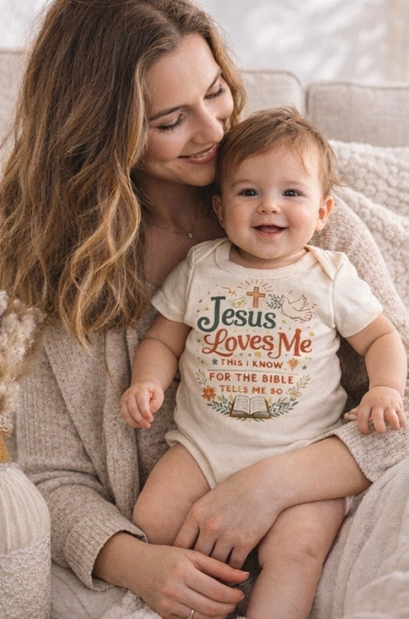Jesus Loves Me Baby Onesie – Christian Infant Bodysuit