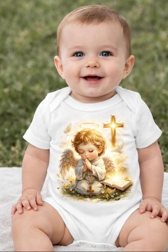 Praying Angel Christian Baby Onesie – Faith Inspired Infant Bodysuit