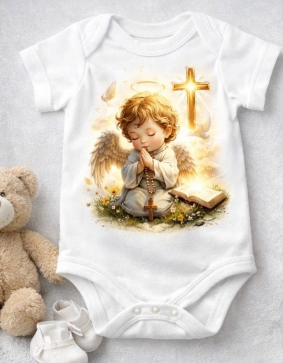 Praying Angel Christian Baby Onesie – Faith Inspired Infant Bodysuit