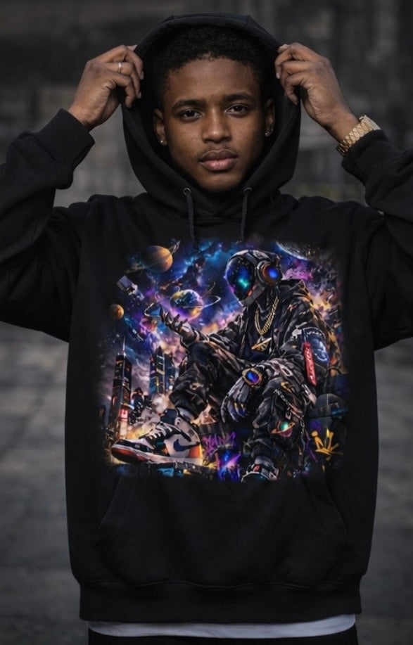 Futuristic Galaxy Robot Streetwear Graphic T-Shirt | Cyberpunk Space Urban Fashion Tee