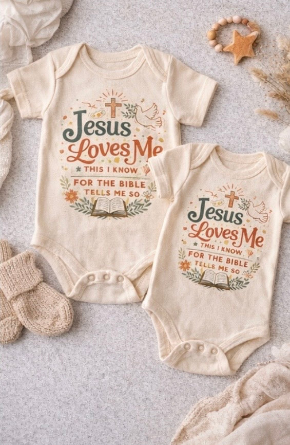 Jesus Loves Me Baby Onesie – Christian Infant Bodysuit