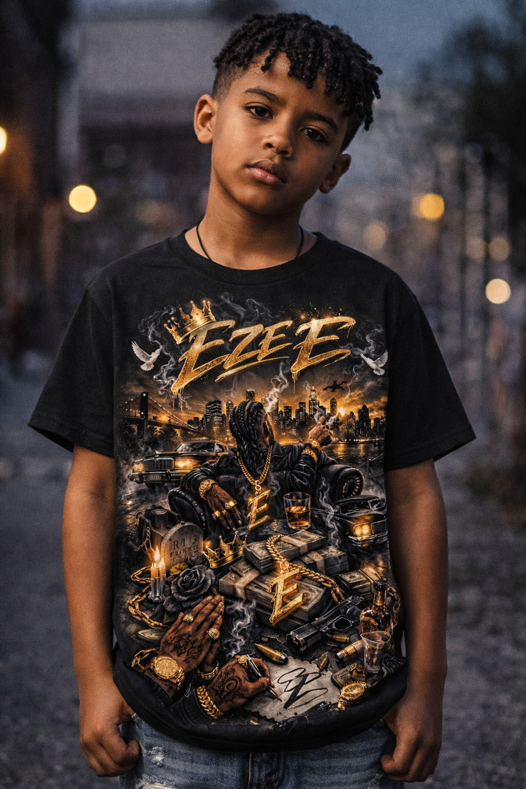 EZE Streetwear Graphic T-Shirt – Luxury Hustle Gold Design, Urban Hip Hop Tee, Money & Power Theme Shirt