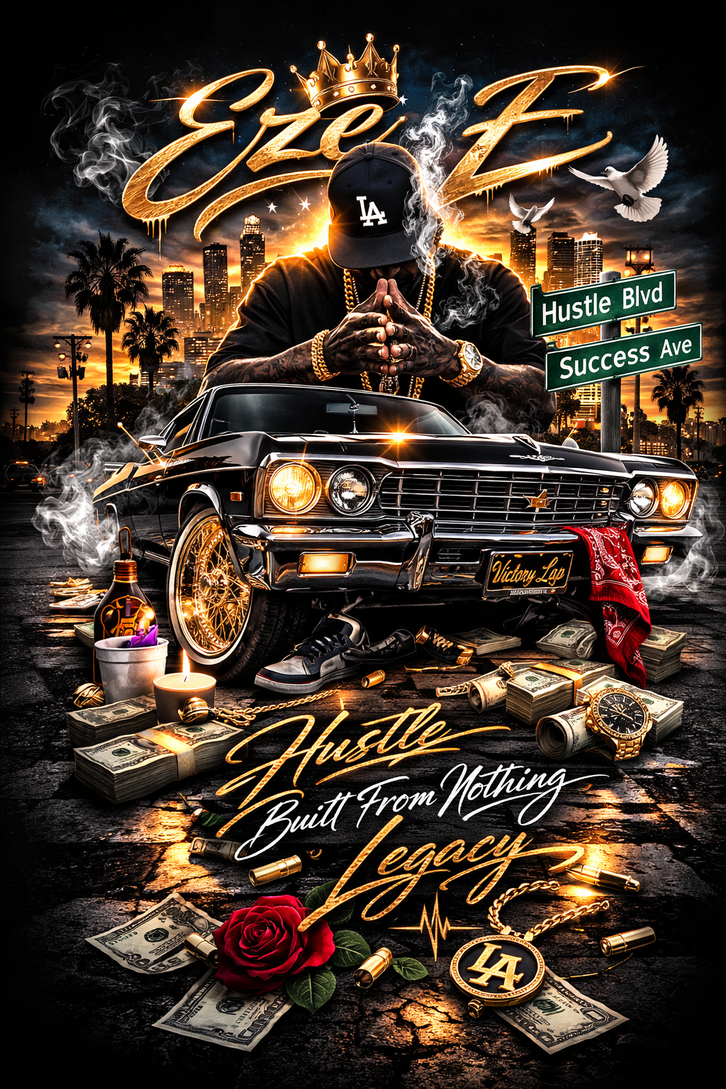 EZE Hustle Built From Nothing Legacy T-Shirt – Urban Streetwear Tee, Luxury Grind Graphic Shirt