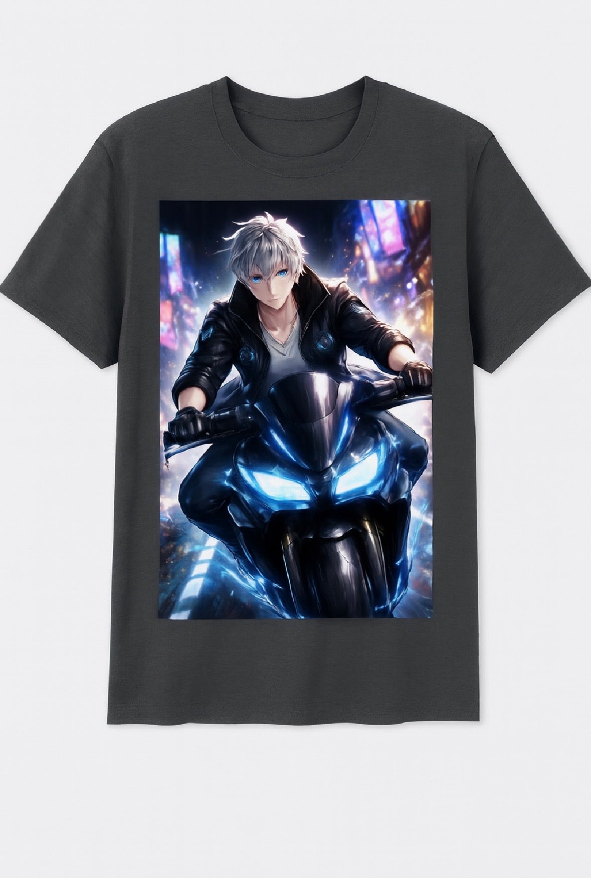 Anime Biker Tee – Neon Streetwear Graphic