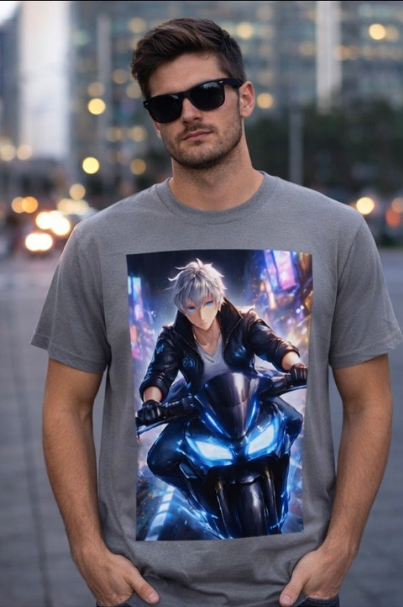 Anime Biker Tee – Neon Streetwear Graphic