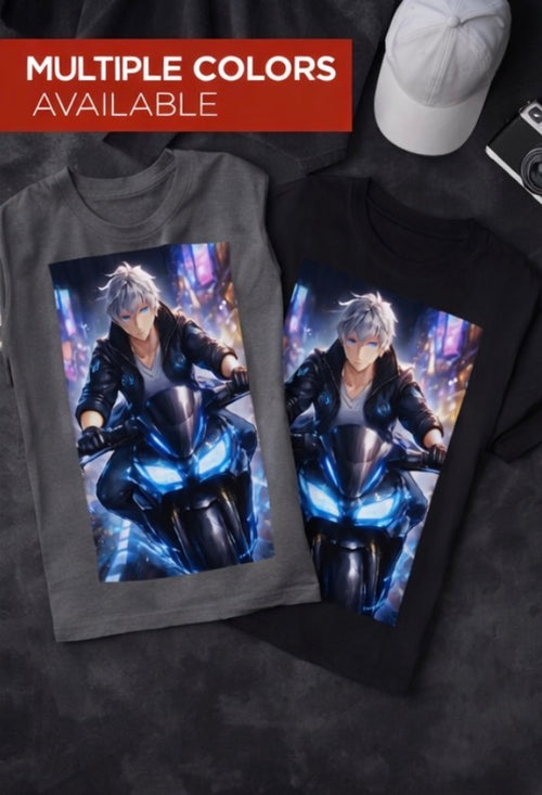 Anime Biker Tee – Neon Streetwear Graphic