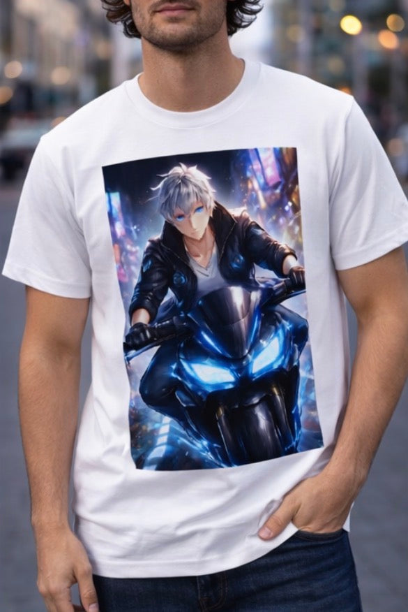 Anime Biker Tee – Neon Streetwear Graphic
